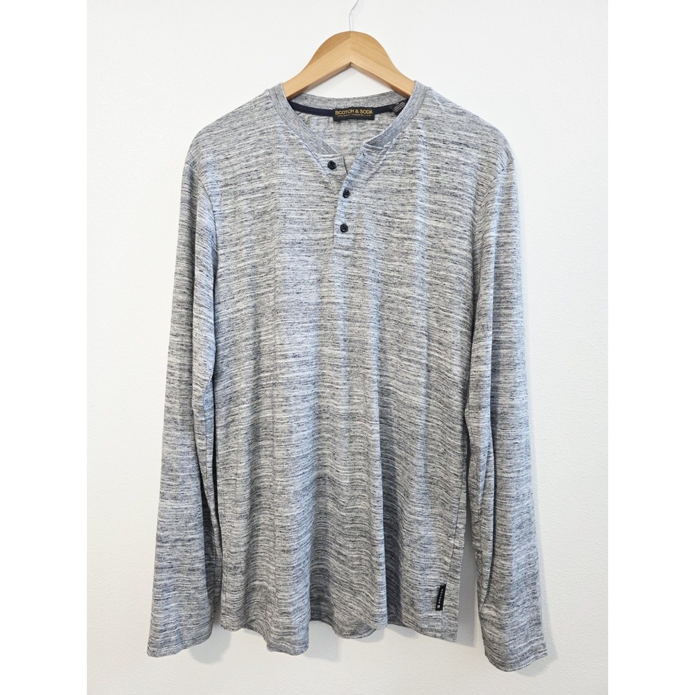 Scotch & Soda Long Sleeve Henley Shirt Men's Size Medium Gray Cotton
